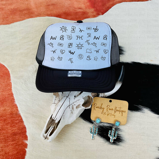 (Baby Pink Hat) Cattle Brand Western Foam Trucker Hat